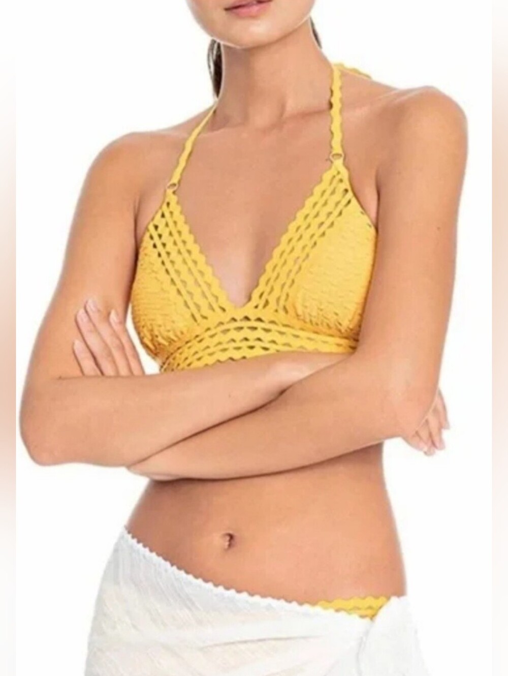 NWT! Marigold Yellow Fall Sunglow Bikini Halter Women's Boho Concert Chic Top XS